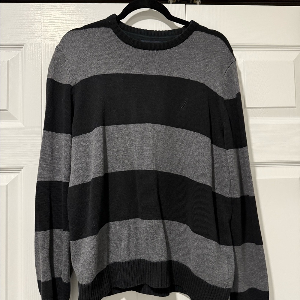 Men's Black and Gray Striped Sweater